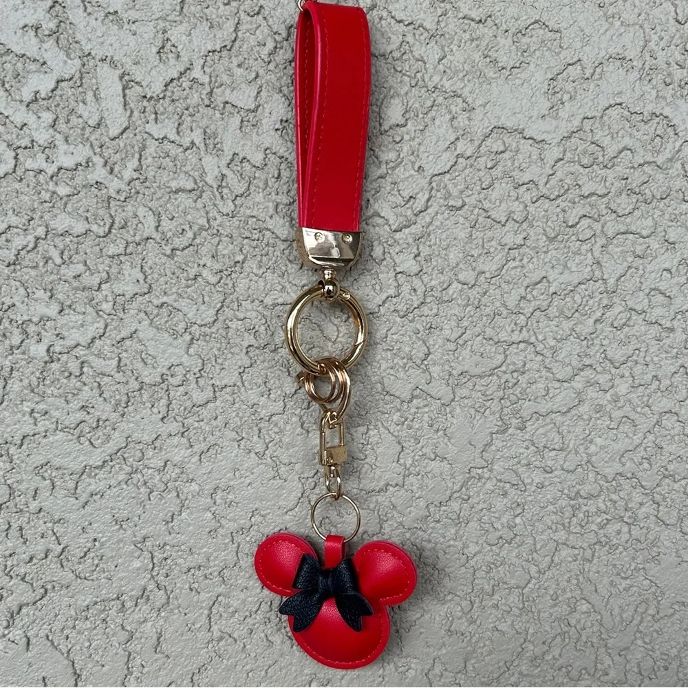 Adorable Red & Black Minnie Leather Keychain/Bag Charm